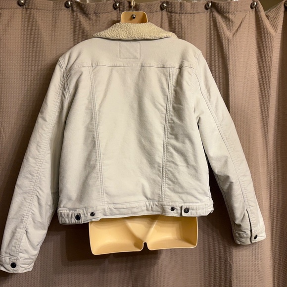 Ivory Denim Levi's Jean Jacket Sherpa Fleece Lining Women's XL - Picture 6 of 12